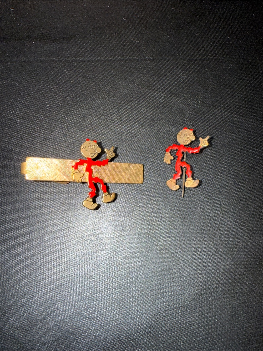 Vintage Reddy Kilowatt Tie Bar and Lapel Pin Set